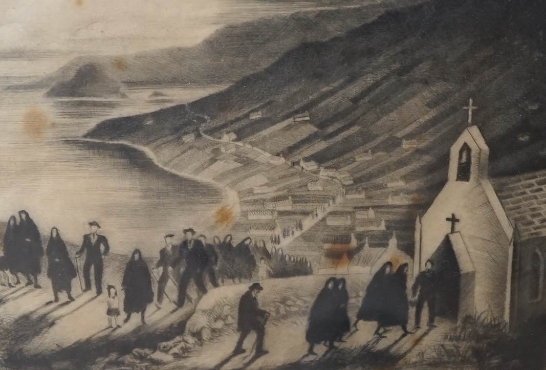 Cecilia Compton-Smith (Exh. 1931-37), etching, Irish Sunday, signed and dated 1932, 12 x 16cm.
